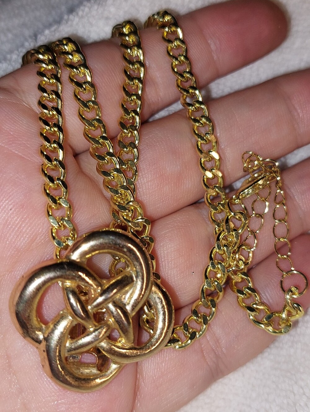 Upcycled Gold-Tone Interlocking Knot Pendant Necklace - Women Jewelry